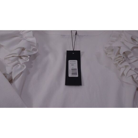 Veronica Beard Avedon Top White Ruffle Long Sleeve Ribbed top XS NWT 228 IRRG - Picture 13 of 15